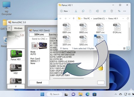 Drag Drop and Send DNC file to CNC
